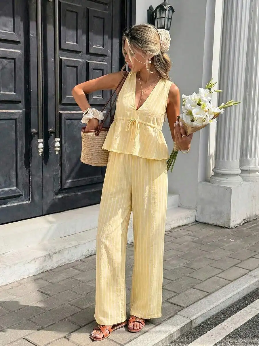 Ensemble "Riviera" – Top Peplum et Pantalon Fluide Rayé – Image 5
