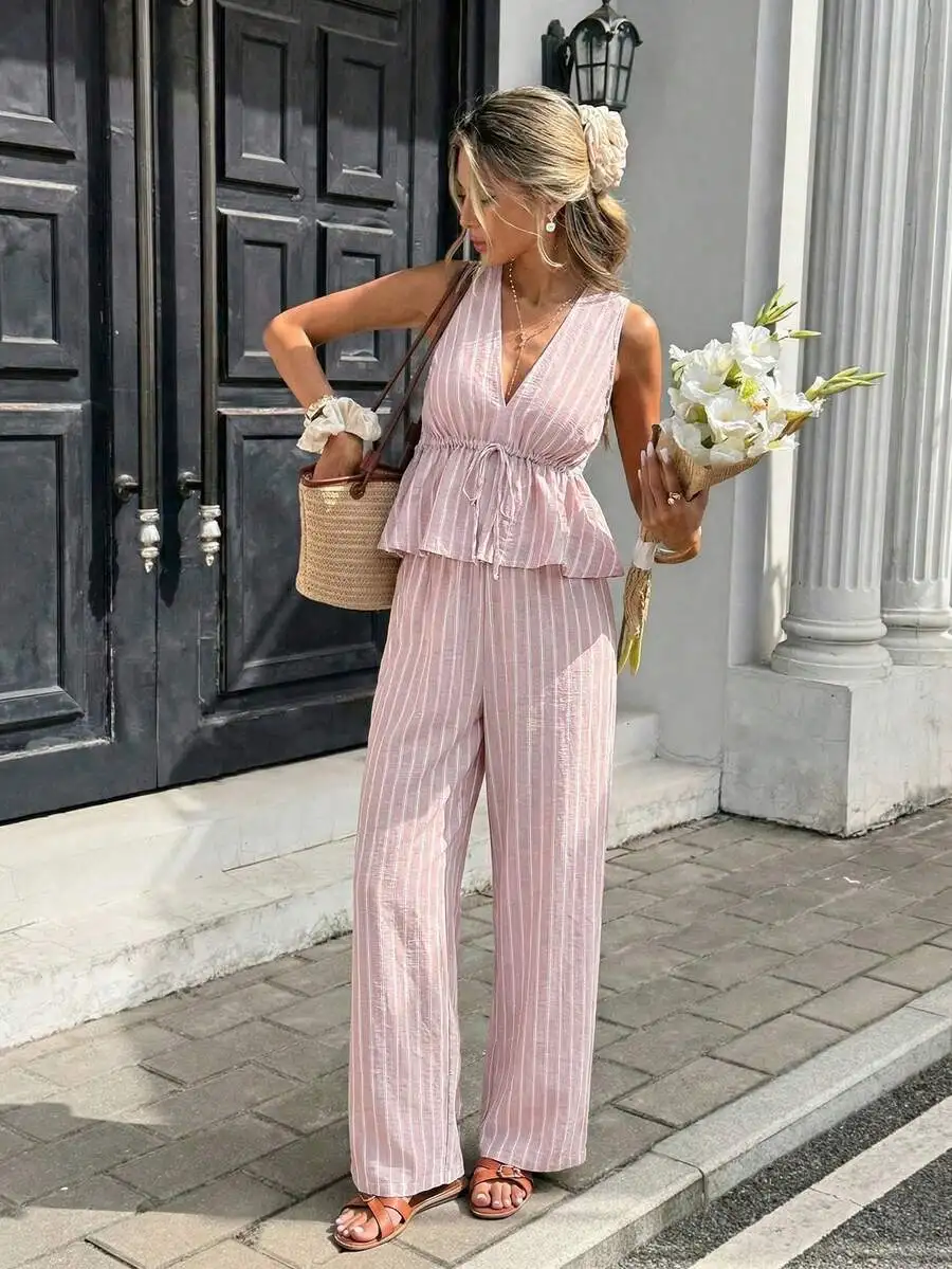Ensemble "Riviera" – Top Peplum et Pantalon Fluide Rayé – Image 9