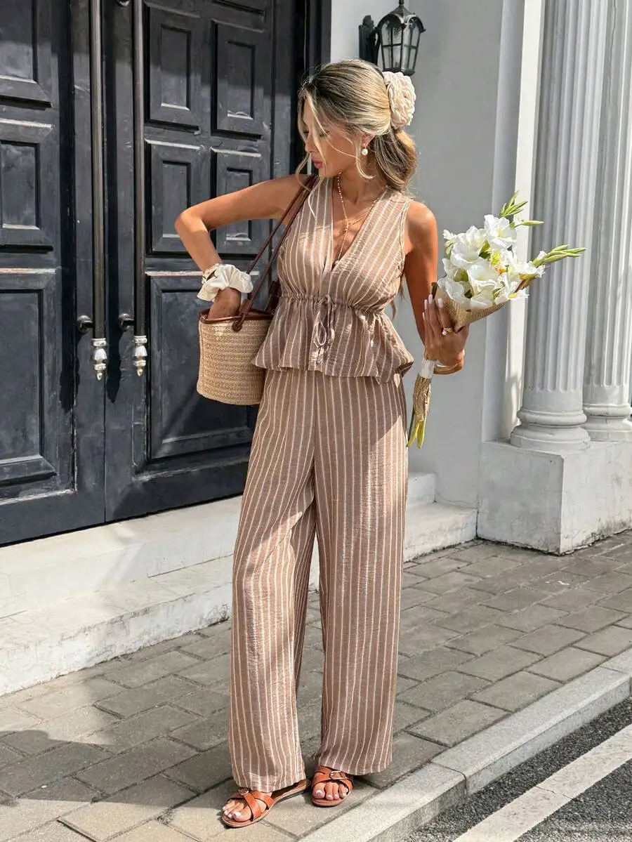 Ensemble "Riviera" – Top Peplum et Pantalon Fluide Rayé – Image 8