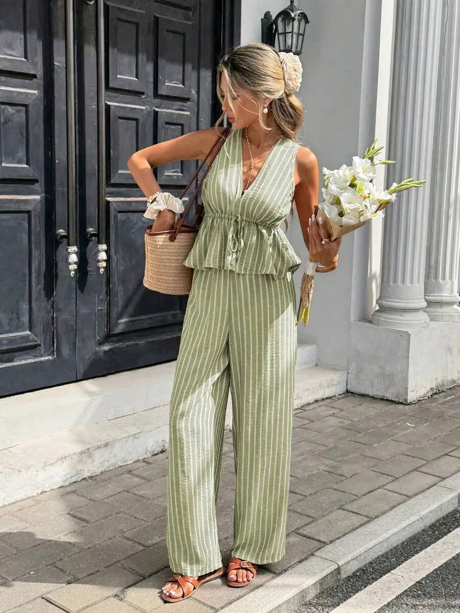 Ensemble "Riviera" – Top Peplum et Pantalon Fluide Rayé – Image 7